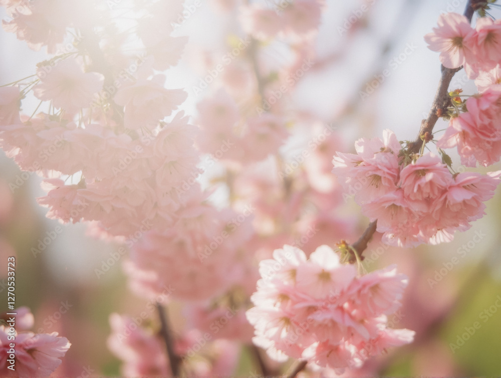 Fototapeta premium Delicate pink cherry blossoms in sunlight