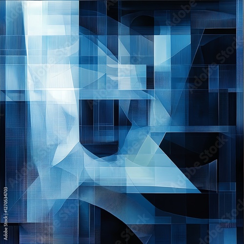 Abstract Geometric Art with Various Blue Shapes and Overlapping Forms Creating Depth