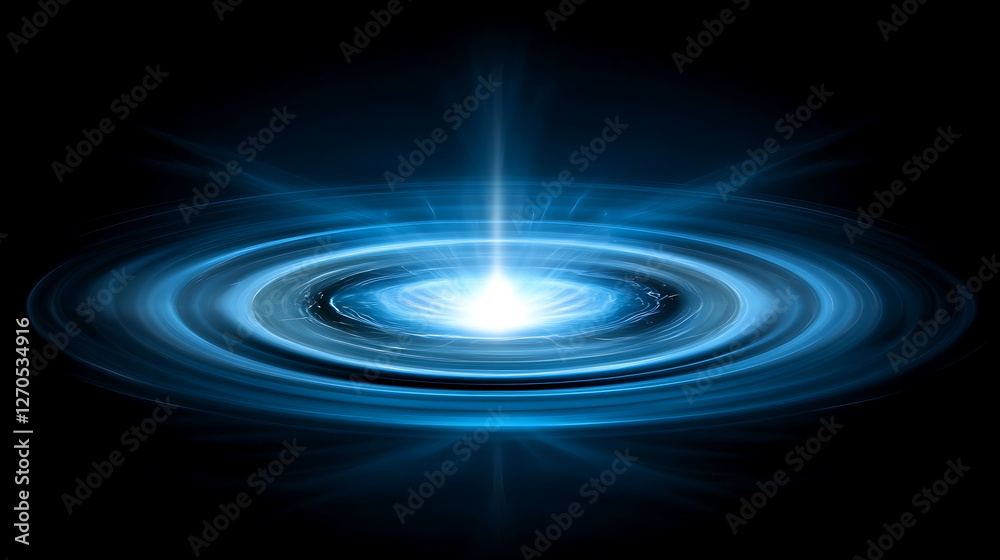 Obraz premium Abstract Blue Light Portal with Concentric Rings in Dark Backdrop SciFi Futuristic Design