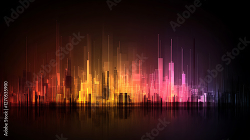 Abstract Cityscape Glow with Vibrant Colors on Dark Background Graphic Illustration Design Style