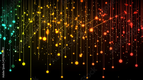 Abstract Colorful Light Dots and Lines Futuristic Design on Black Background Graphic Presentation