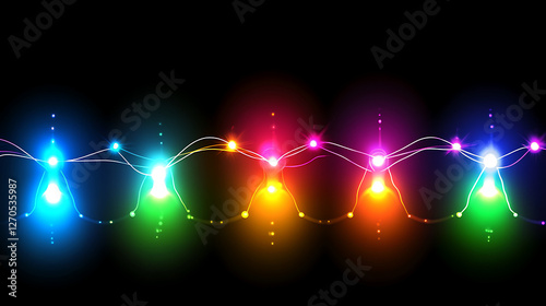 Abstract Colorful Light Strings Glowing Neon Sparkles on a Dark Background for Celebrations