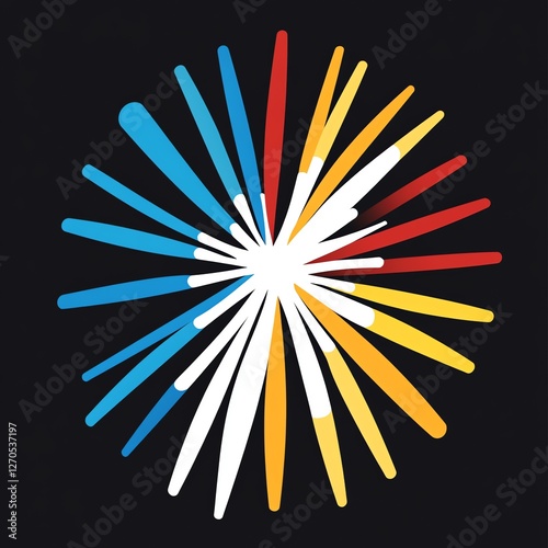 Vibrant Starburst Pattern with Triangular Shapes in Primary Colors Against Black Background