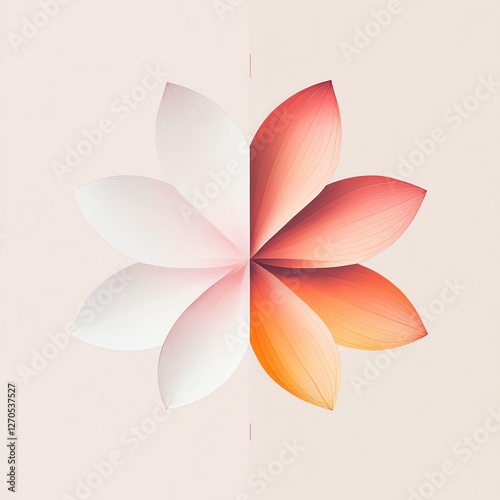 Symmetrical Flower Petal Design with Gradient Shades of Pink, White, and Orange on Split Background