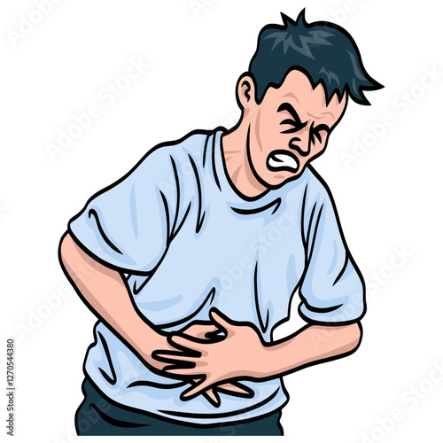 Man Stomach Pain Suffering Illustration Cartoon Drawing Vector