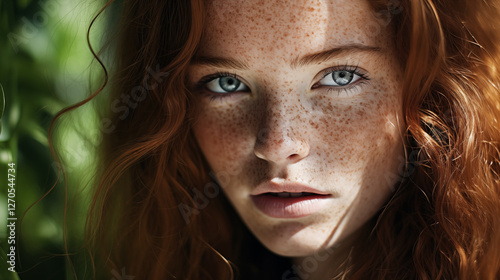 portrait of a beautiful girl with green leaves photo