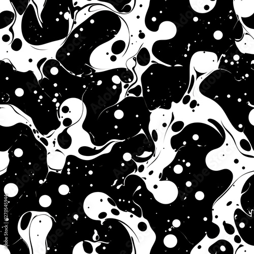 Abstract Monochrome Pattern of Liquid Splatter and Drops for Seamless Background Art Design Motif