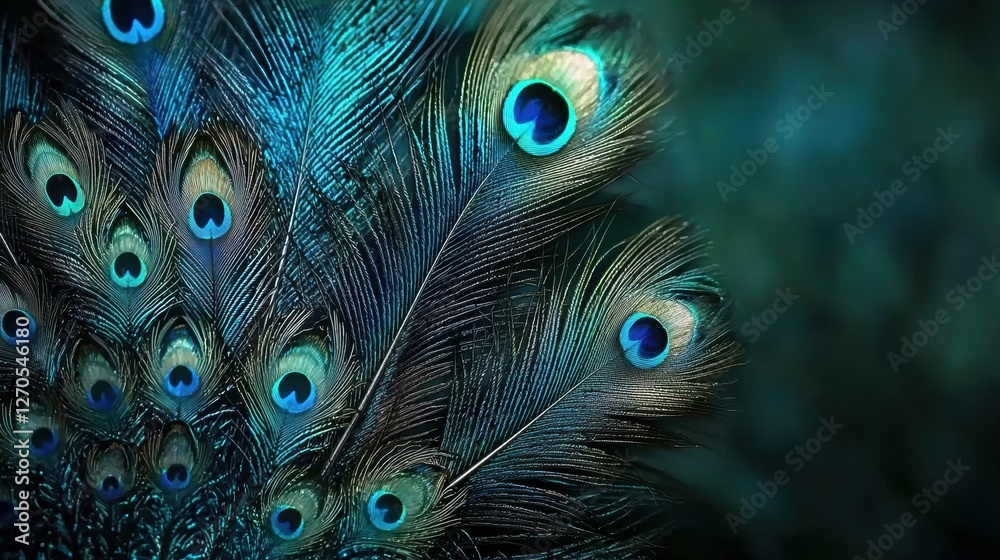 Obraz premium Exploring the Vibrant Patterns and Textures of a Beautifully Spread Peacock Feather