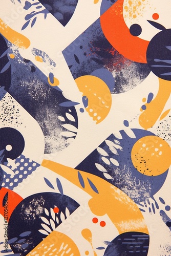 Wallpaper Mural Abstract art print; vibrant shapes; cream background; design element Torontodigital.ca