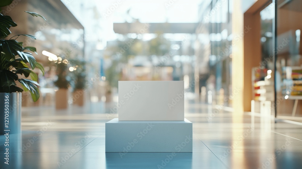 Blurred View of Modern Supermarket Interior with Empty Display Stand Blurred View of Modern Supermarket Interior with Empty Display Stand