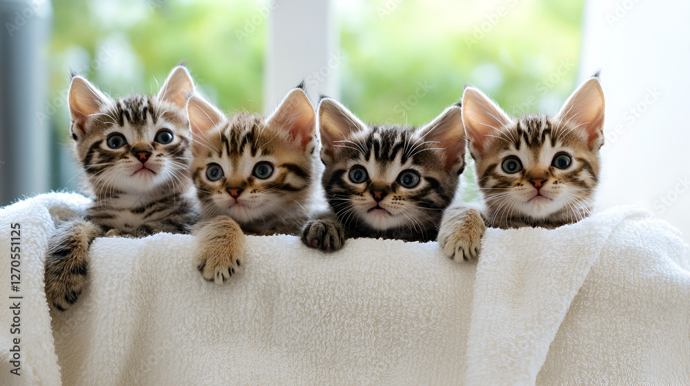 Adorable Kittens in Cozy White Towel Perfect for Pet Adoption and Animal Welfare Campaigns Adorable Kittens in Cozy White Towel Perfect for Pet Adoption and Animal Welfare Campaigns