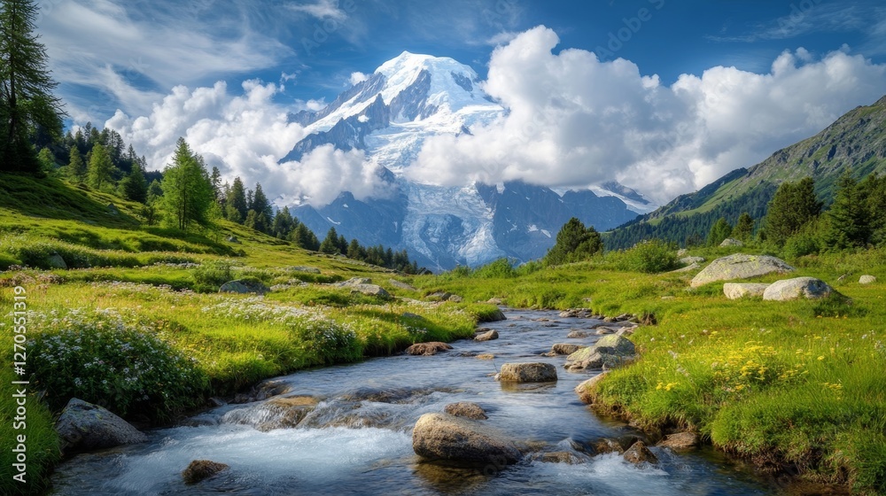 A dramatic view one of the Mont Blanc towering mountain peaks shrouded in swirling clouds. The rugged texture of the jagged rock face contrasts beautifully with the soft, billowing white clouds. A dramatic view one of the Mont Blanc towering mountain peaks shrouded in swirling clouds. The rugged texture of the jagged rock face contrasts beautifully with the soft, billowing white clouds.