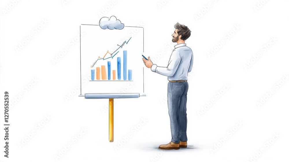Professional man explaining growth chart on whiteboard during a business presentation in an office meeting Professional man explaining growth chart on whiteboard during a business presentation in an office meeting
