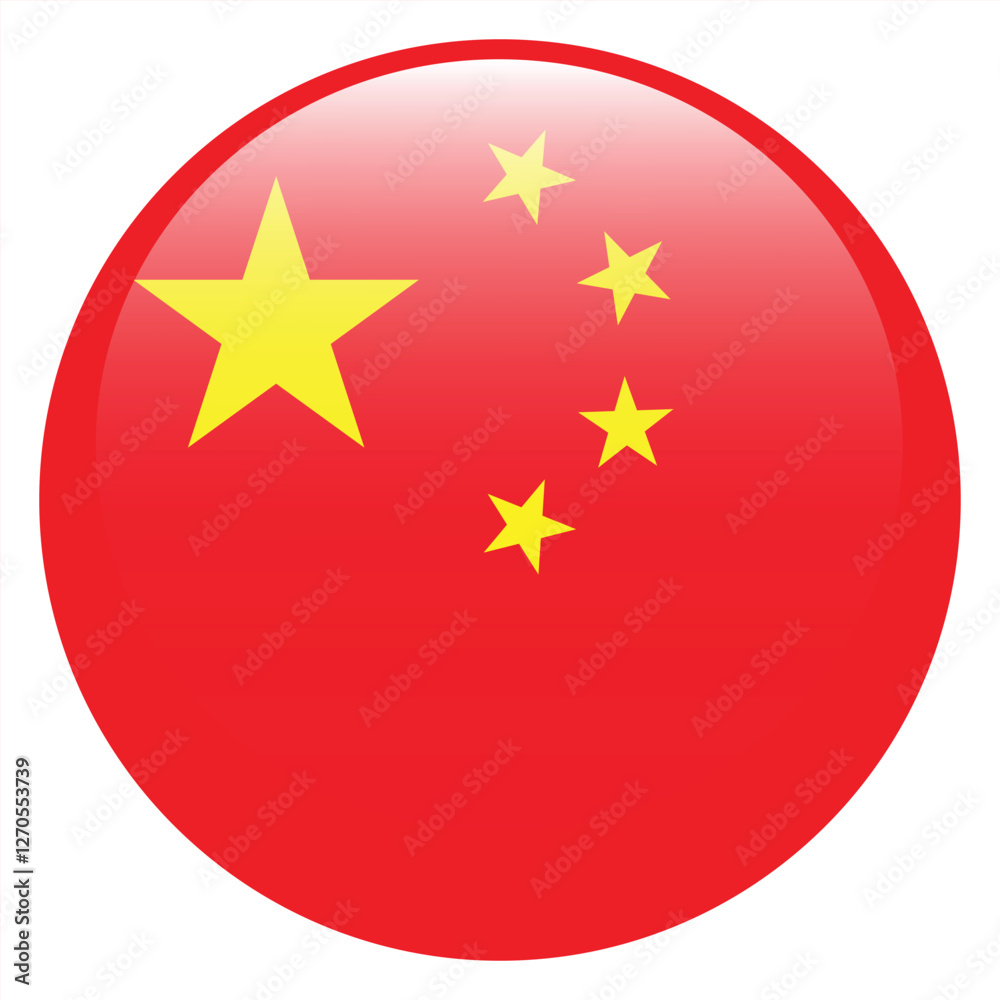 Flag of China. China round flag logo icon computer vector illustration design Flag of China. China round flag logo icon computer vector illustration design