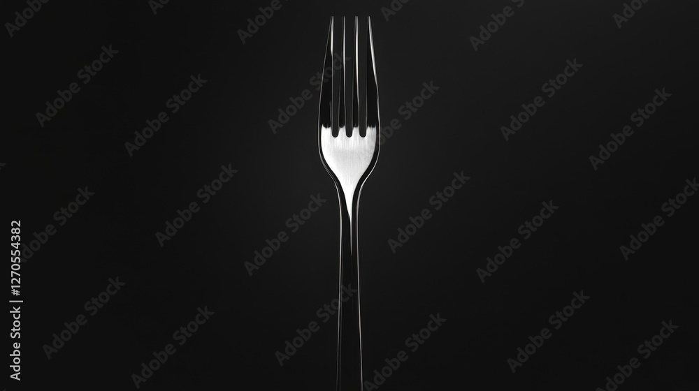 Pristine High Resolution Stainless Steel Fork on Black Background Pristine High Resolution Stainless Steel Fork on Black Background