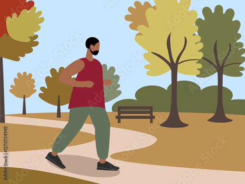 Man jogging in park in autumn