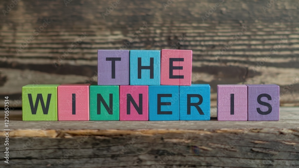 Fototapeta premium Colorful wooden blocks spell out the phrase the winner is