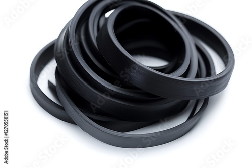 Black rubber bands isolated on white background. Clipping path included. photo