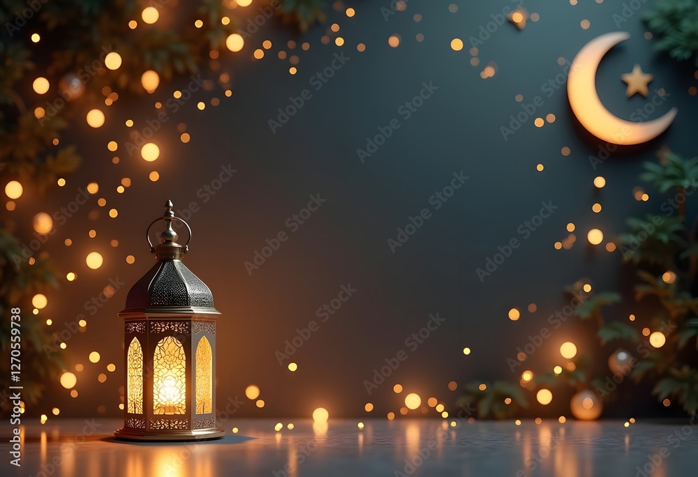 Ramadan Kareem with golden moon and lantern islamic pattern background
Ramadan Kareem with golden moon and lantern islamic pattern background
