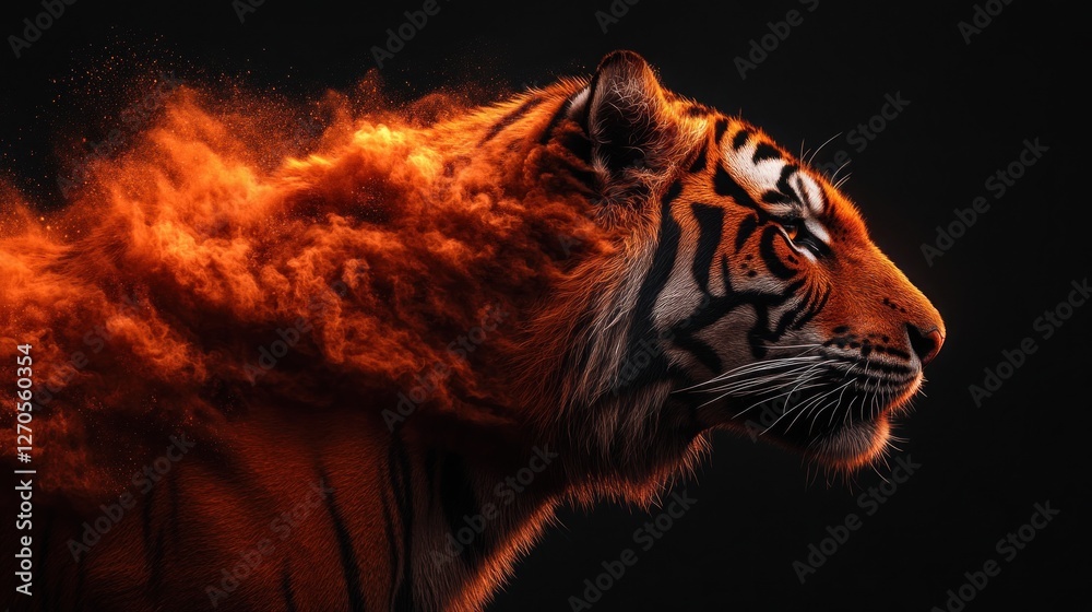 custom made wallpaper toronto digitalFierce Tiger in Motion, Orange Dust, Dark Background