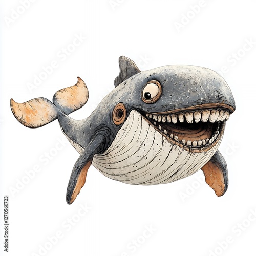 Playful Cartoon Whale Illustration with Orange Fins and Dotted Texture photo