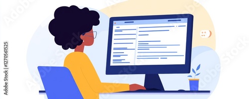Woman Using The Computer With Invoice Form On Screen, 