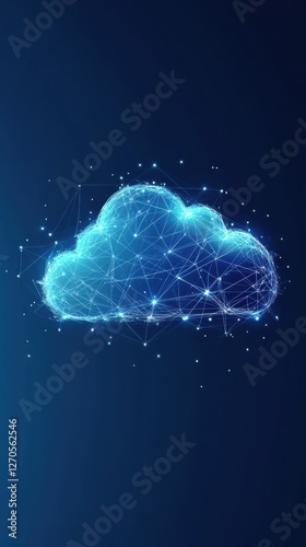 Cloud computing network with cybersecurity design on a fuzzy blue background