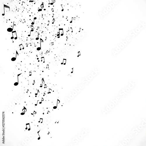 Cascade of Musical Notes Black and White Floating Down Composition with Sound and Music Elements