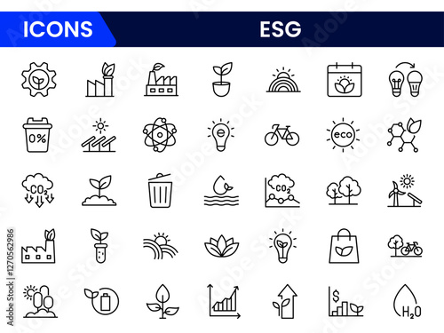 Line icons about Environmental Social Governance. Thin line icon set. Symbol collection in transparent background.