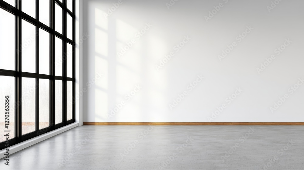 Fototapeta premium Minimalistic interior of a modern room with large windows allowing natural light