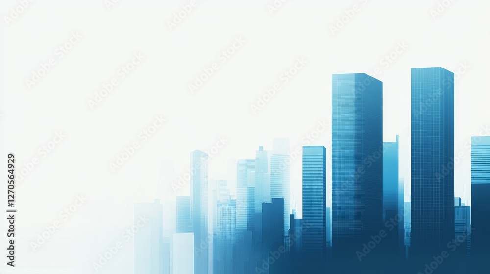 Abstract city skyline with blue tones and soft focus, evoking a serene urban atmosphere Abstract city skyline with blue tones and soft focus, evoking a serene urban atmosphere