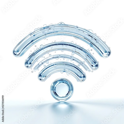 Wi-Fi icon made of water droplets, symbolizing fluid connectivity. Background is a light blue to white gradient, creating a clean and modern look