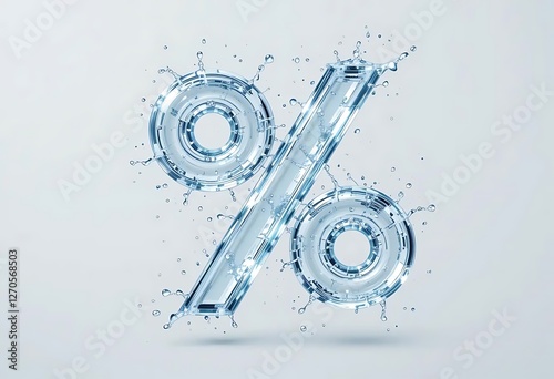Water percentage icon with droplets, representing discounts or statistical data. Light grey background for a clean, modern look