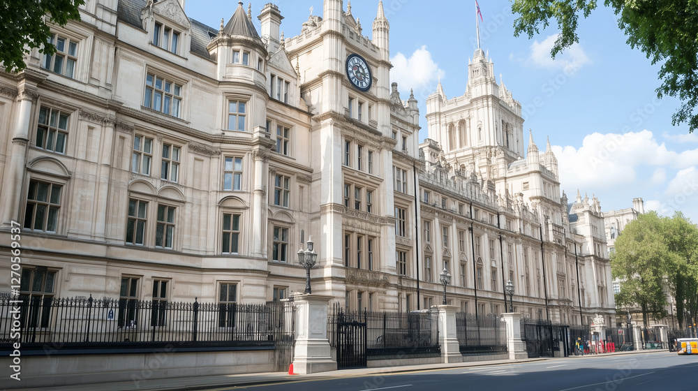 Majestic Architecture: An imposing view of a historic, light-colored stone building under a bright sky, showcasing intricate architectural details and grandeur. Majestic Architecture: An imposing view of a historic, light-colored stone building under a bright sky, showcasing intricate architectural details and grandeur.