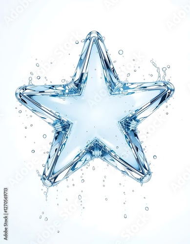 Star icon made of water droplets, symbolizing purity and fluidity. Gradient light blue background, creating a clean and modern look.