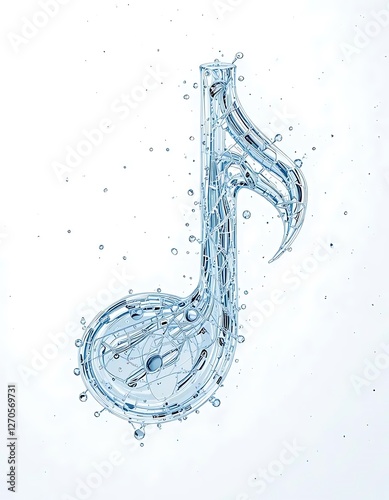 Water-shaped musical note icon with intricate internal structures and bubbles, set against a light background. The design is visually striking and symbolizes fluidity and harmony.
