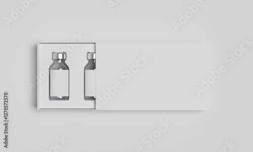  Top view of glass vials in premium box packaging 3D Render