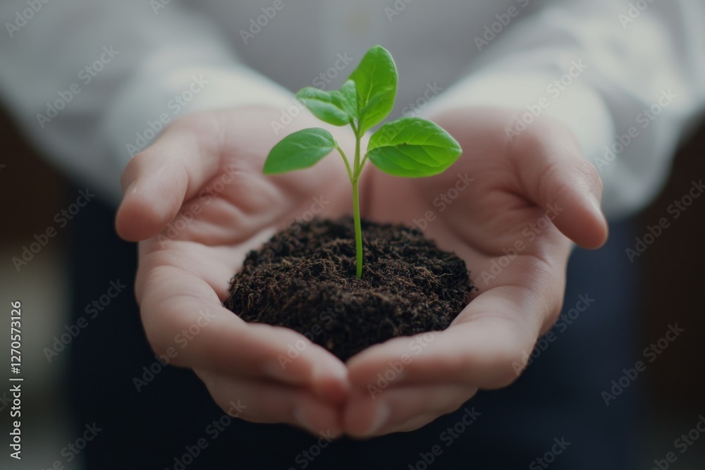 Hands holding seedling, indoor, hope, growth Hands holding seedling, indoor, hope, growth