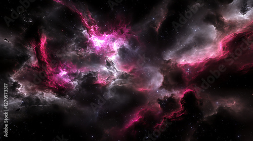 Cosmic Nebula Cloudscape Awe Inspiring Stellar Scene in Outer Space with Purple and White Hues photo