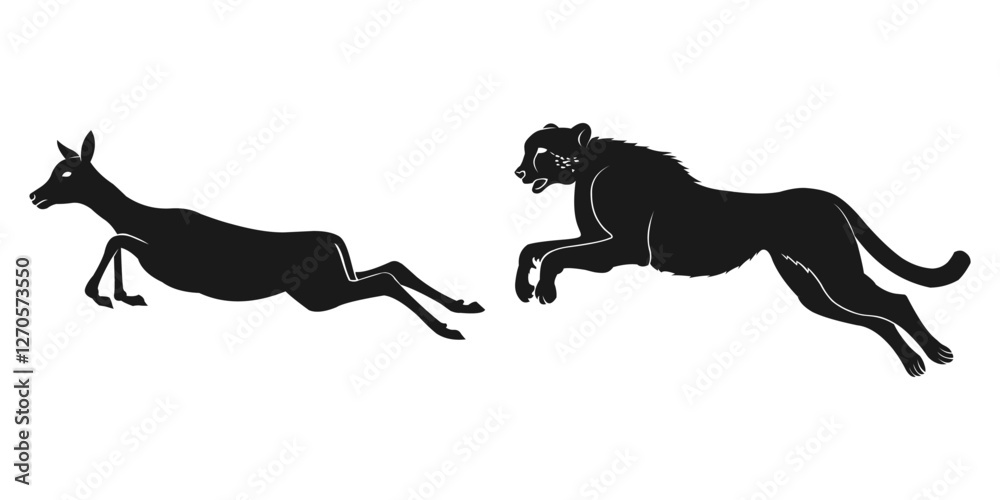 Fototapeta premium silhouette of cheetah hunting deer