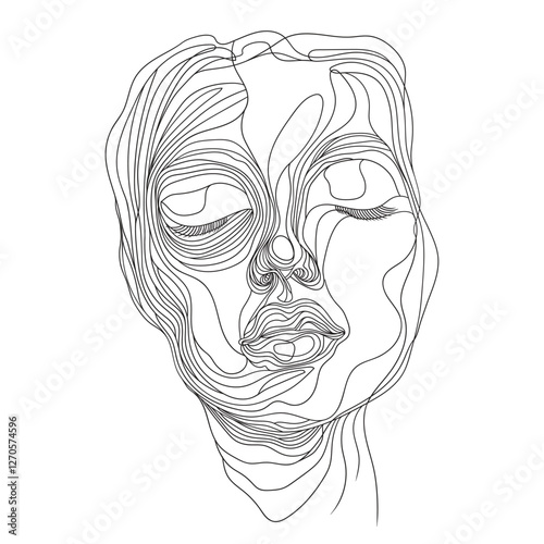 Portrait of a fashionable young beautiful girl with. Vector linear drawing. Black and white female portrait.