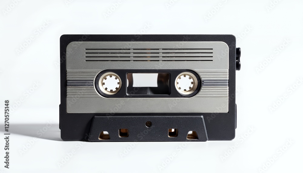 Aged Black and Silver Cassette Tape on White Background Aged Black and Silver Cassette Tape on White Background