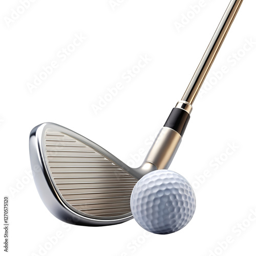 Premium Golf Iron Club and Ball Closeup: Shiny Metal, Classic Design, Ready for a Perfect Swing