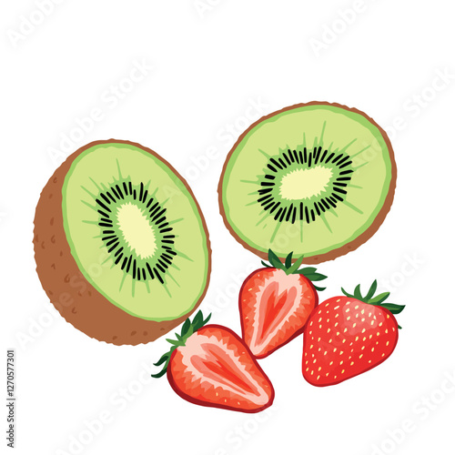 Fresh kiwi and strawberries creating a vibrant healthy snack composition