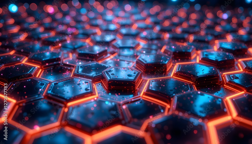 Fototapeta premium Futuristic Hexagonal Grid with Glowing Neon Edges