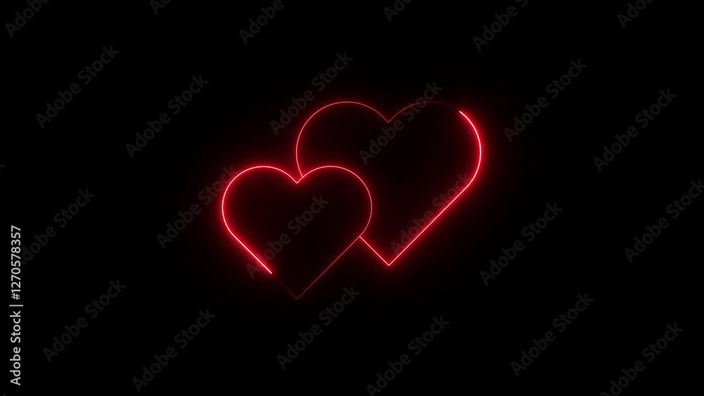 Animation of Joint love icon by neon effect. neon two love icon animation on black background. Icon of joint love, meaning of deep love