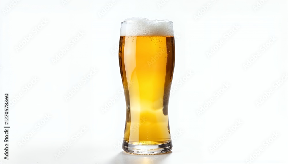 Photorealistic Image of a Tall Glass of Golden Beer Against a White Background Photorealistic Image of a Tall Glass of Golden Beer Against a White Background