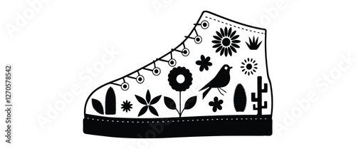 Shoes Kid Sneakers Vector. Flat illustration of pink pair baby shoes with hearts isolated on white background. Fashion casual footwear for girls. Children's or kids sneaker in cartoon style. Vector
