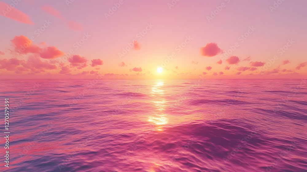 Naklejka premium A mesmerizing sunset casting pink and orange hues on the ocean