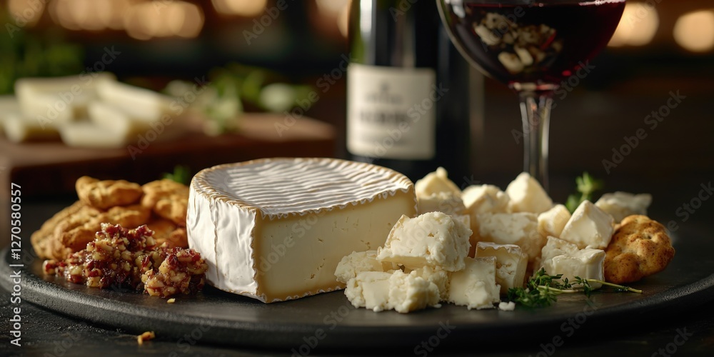 A delightful arrangement of cheese, grapes, and crackers with a glass of wine for a relaxing evening or sophisticated appetizer. A delightful arrangement of cheese, grapes, and crackers with a glass of wine for a relaxing evening or sophisticated appetizer.
